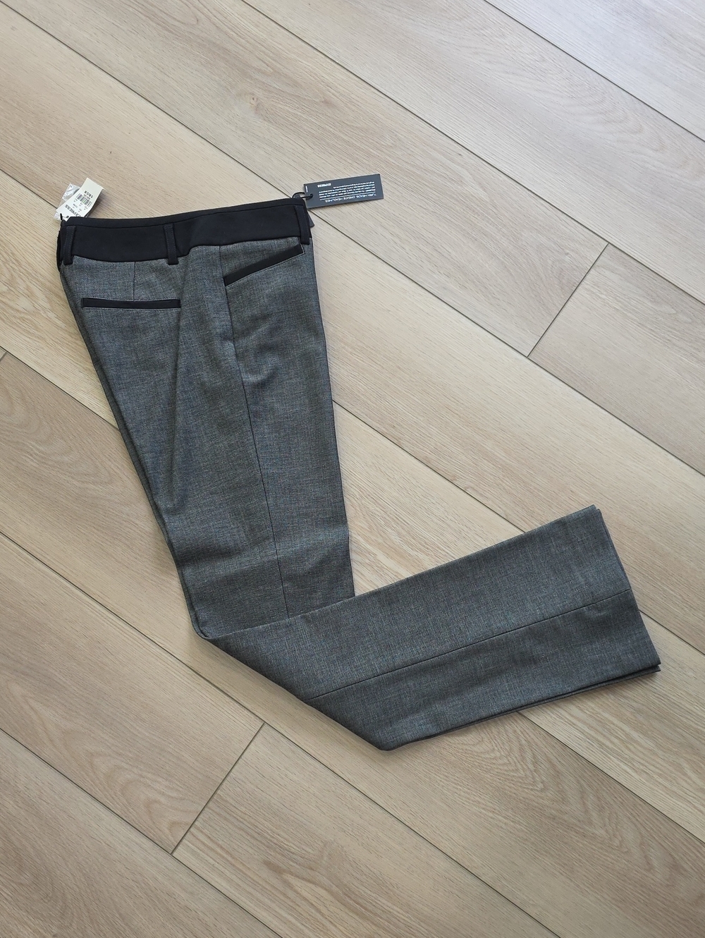 Express Columnist Charcoal Gray Dress Pants with Black Waistband